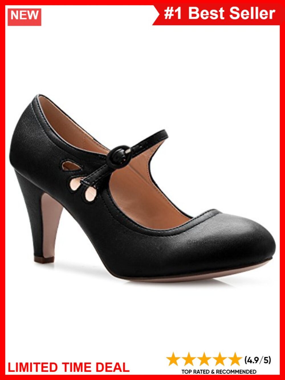 Kitten Heel Mary Jane Pumps Round Toe Adjustable Strap